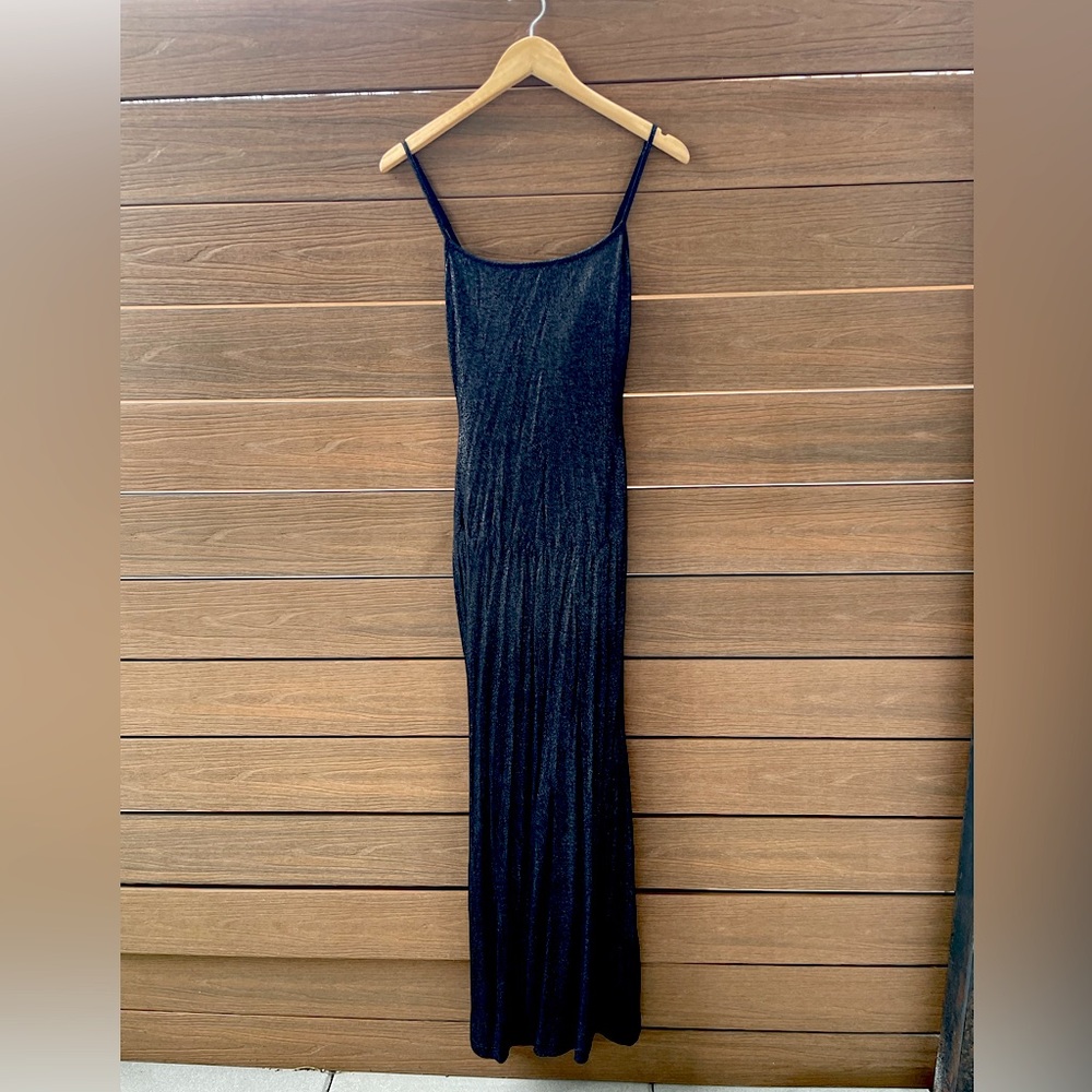 SKIMS NWT Soft Lounge Long Slip Dress Size L black/silver onyx foil